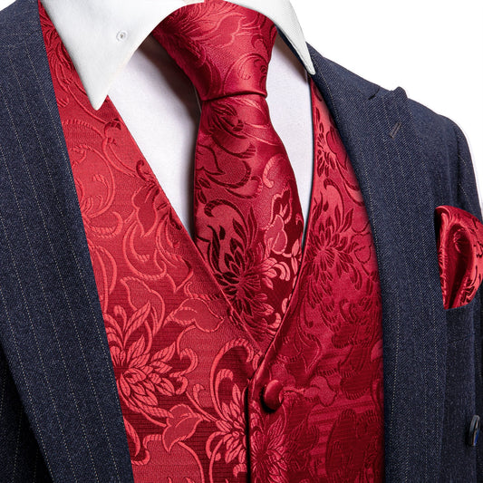 Red Floral Silk Vest Set - Masculine Clothes