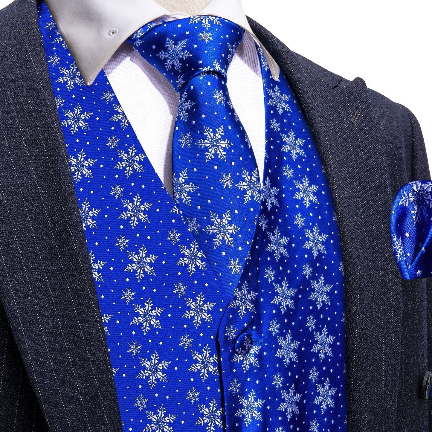 Snowflakes In Blue Vest Set - Masculine Clothes