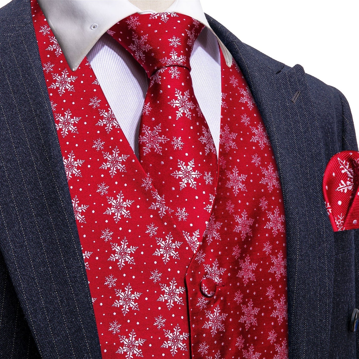 Snowflakes In Red Vest Set - Masculine Clothes