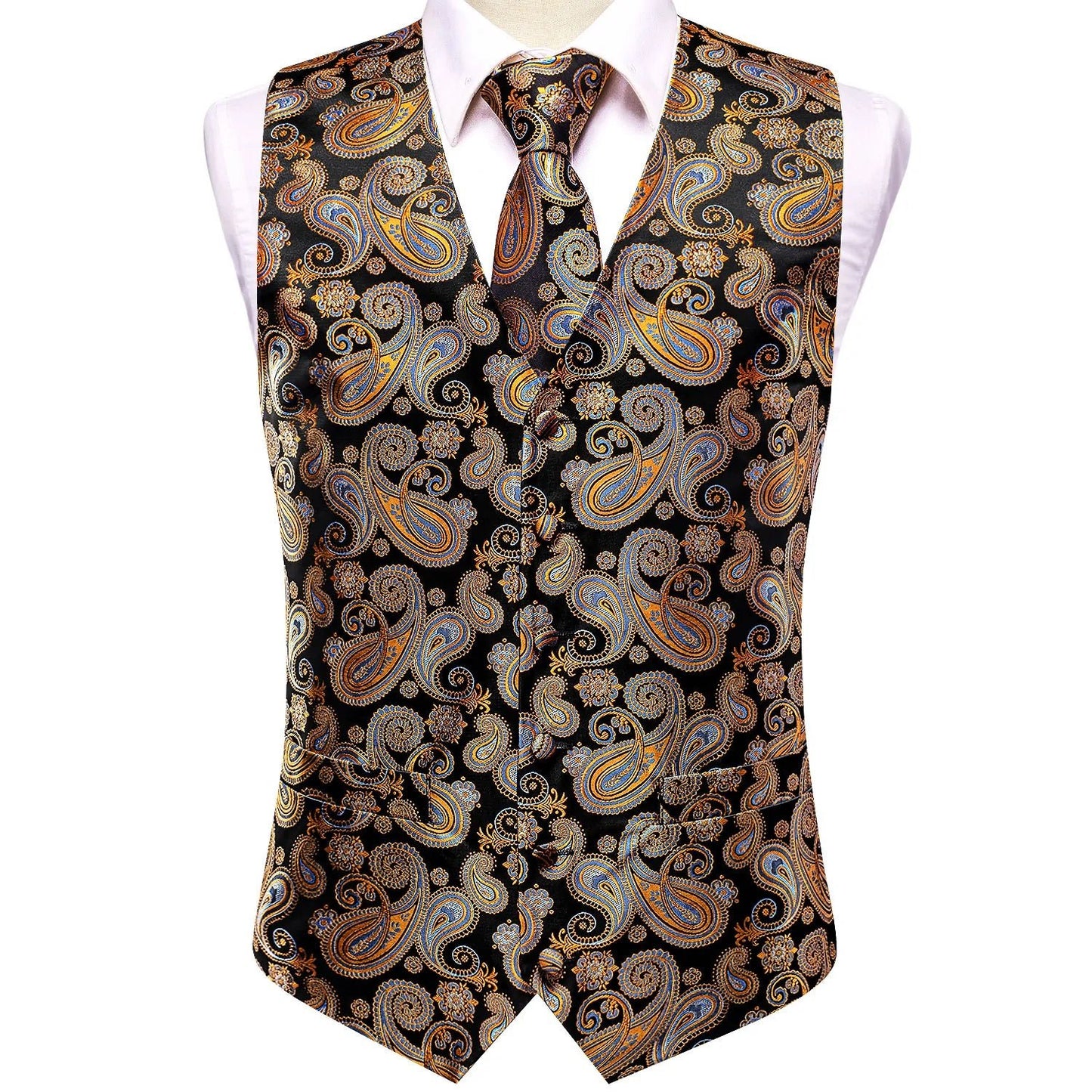 Neon Orange Floral Silk Vest Set - Masculine Clothes