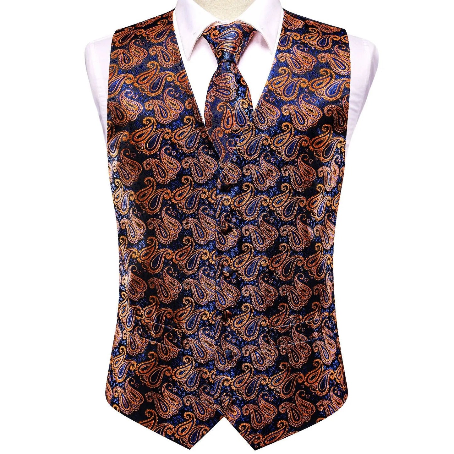 Orange Floral In Blue Vest Set - Masculine Clothes