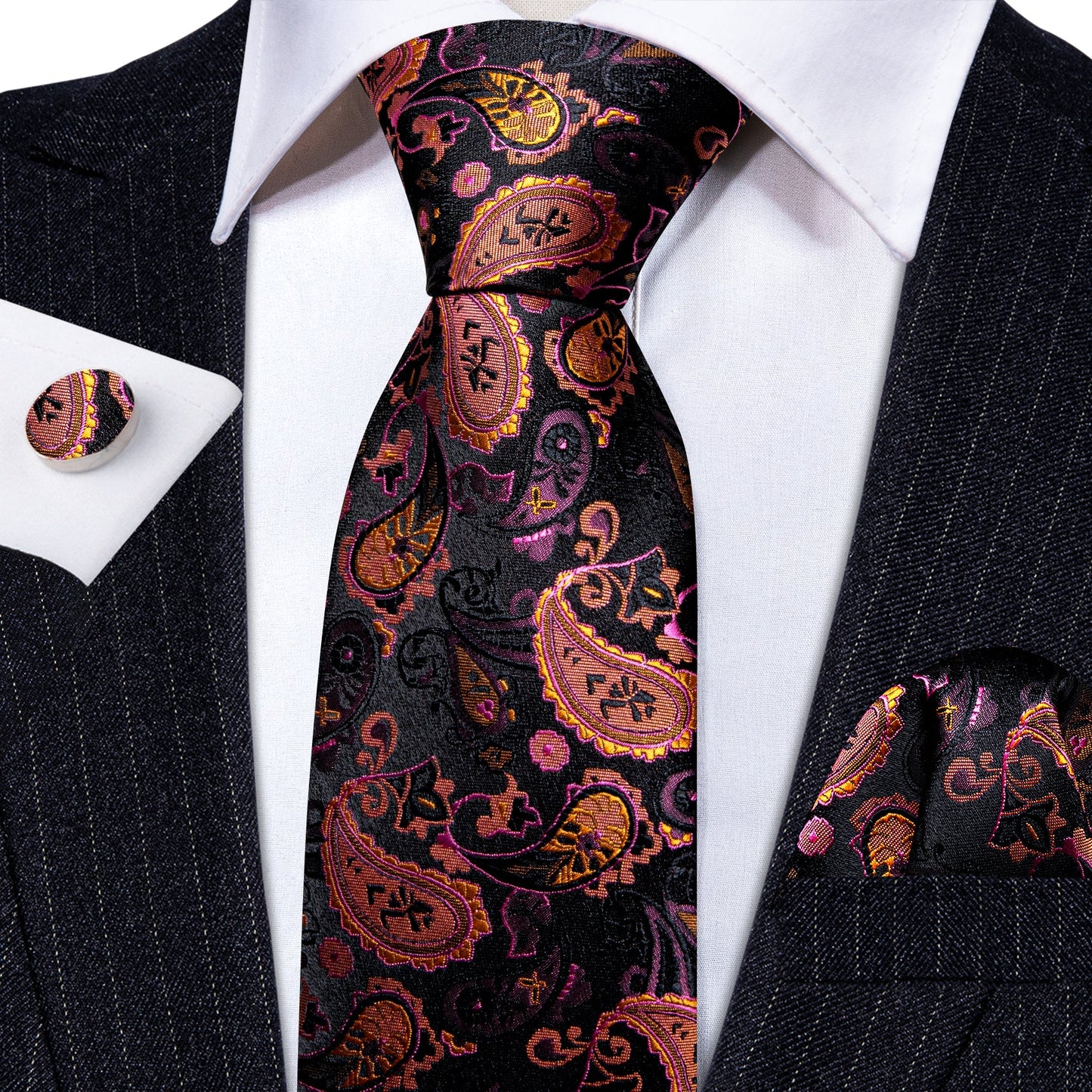 Orange and Purple Leaves Tie Set - Masculine Clothes