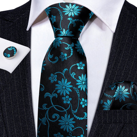Green Floral In Black Tie Set - Masculine Clothes