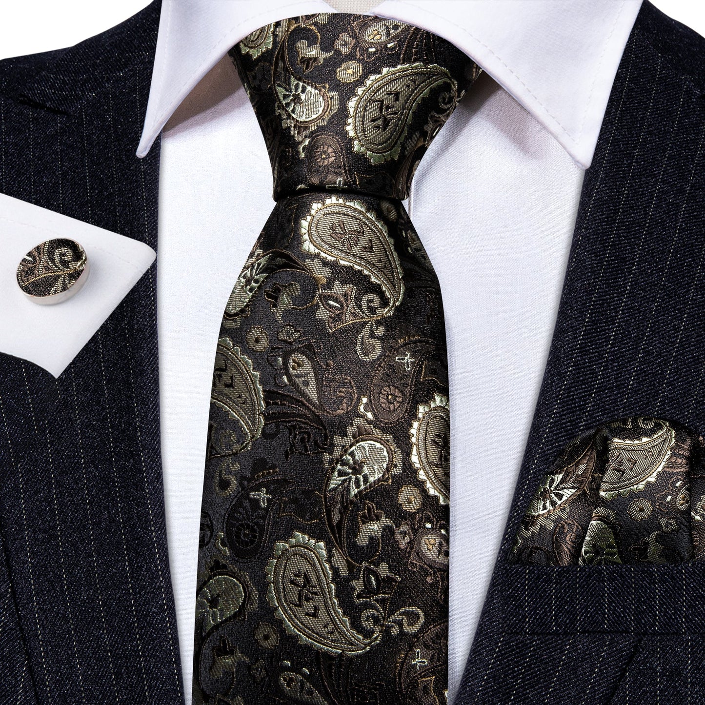 Choco Latte Leaves Silk Tie Set - Masculine Clothes