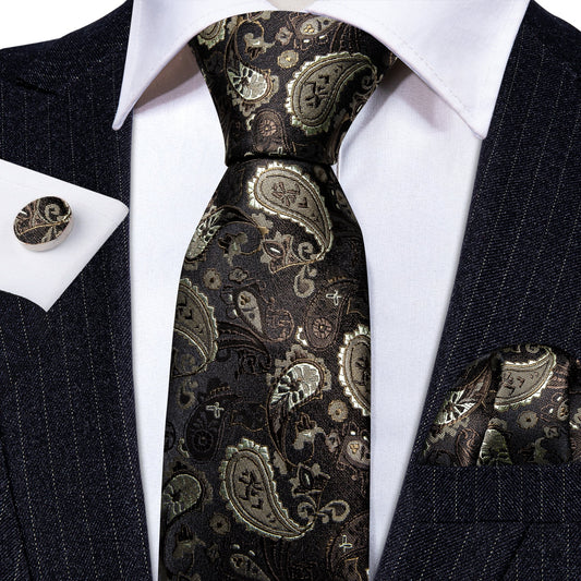 Choco Latte Leaves Silk Tie Set - Masculine Clothes