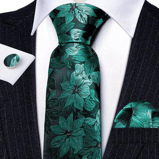 Light Green Floral Silk Tie Set - Masculine Clothes