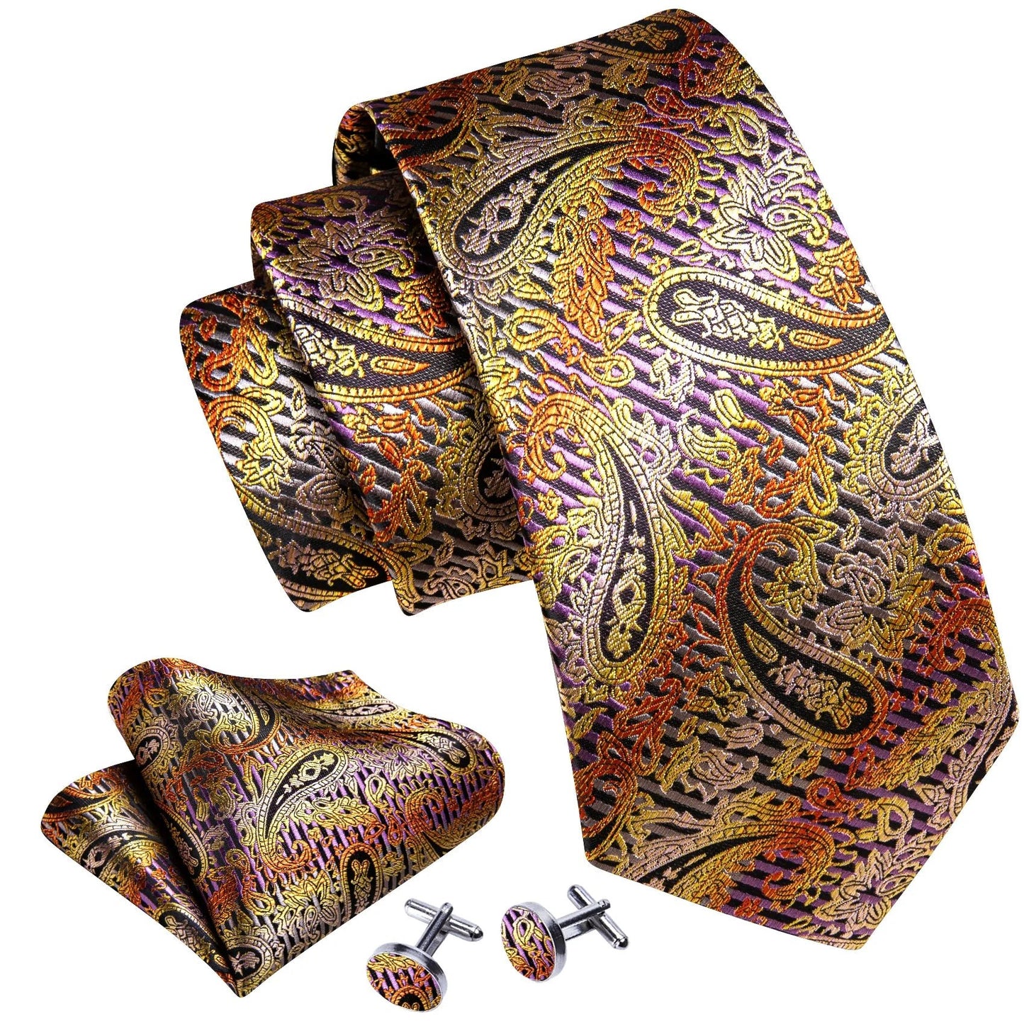 Sunset Leaves with Shade of Purple Silk Tie Set - Masculine Clothes