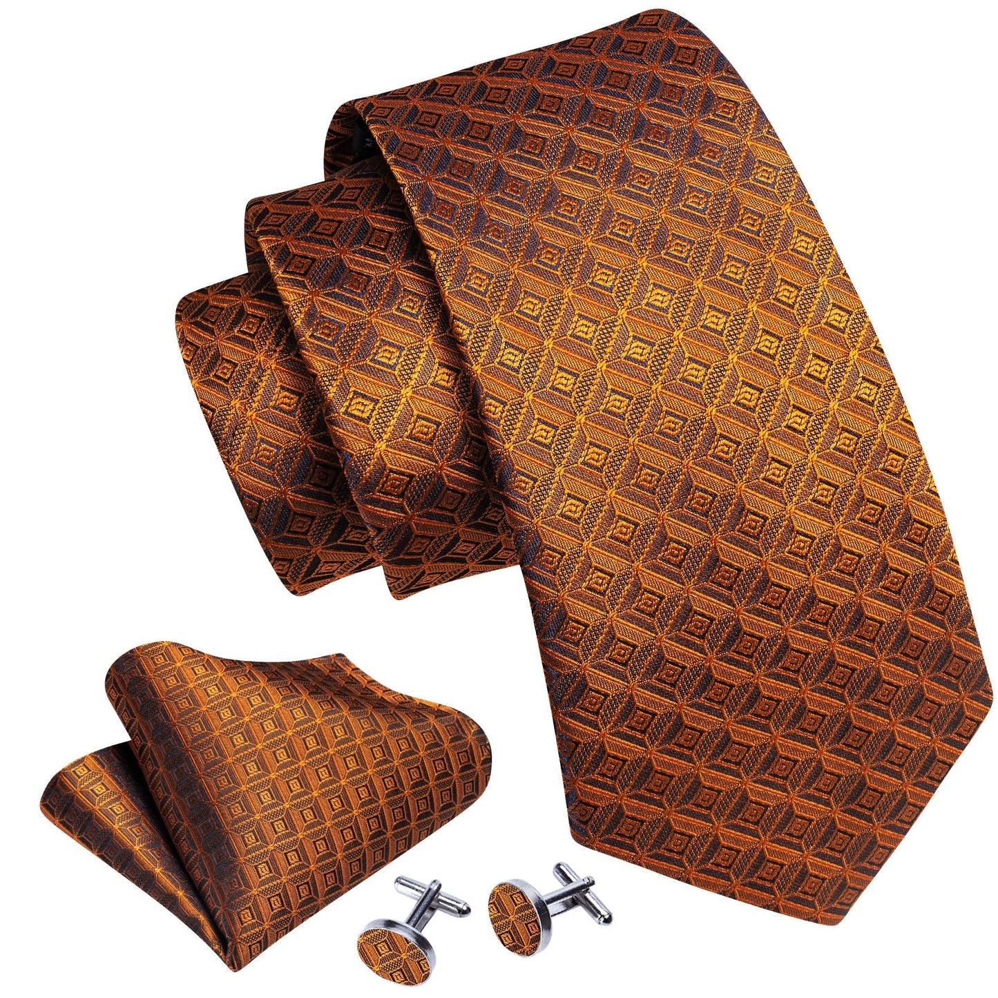 Rusty Brown Squares Tie Set - Masculine Clothes