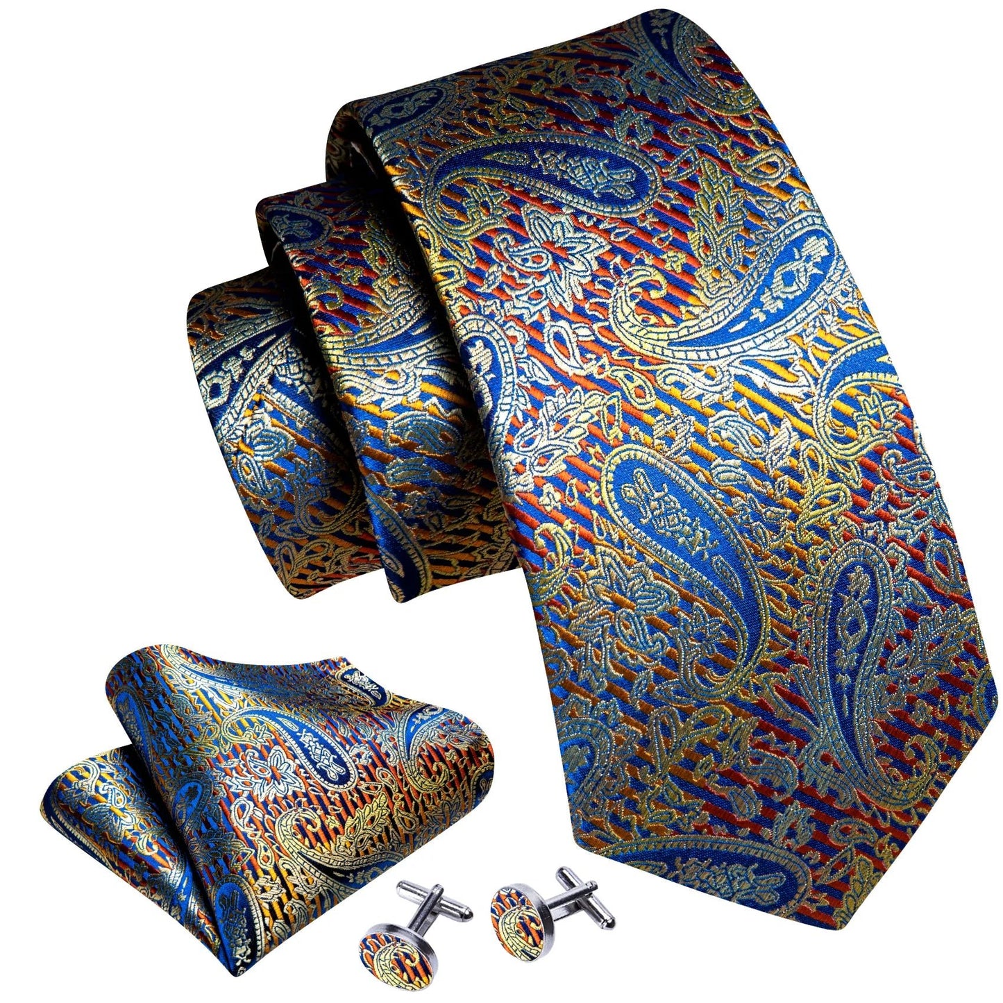 Luxury Sunset Blue Leaves Paisley Tie Set - Masculine Clothes