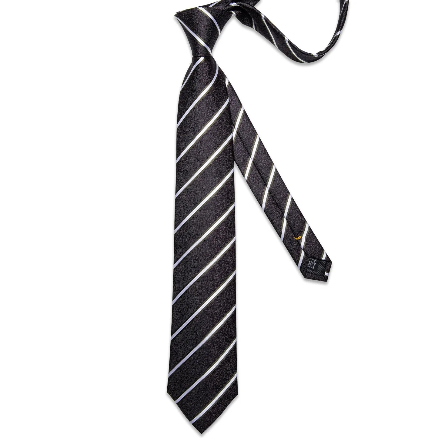 Luxury White Lines In Black Silk Tie Set - Masculine Clothes