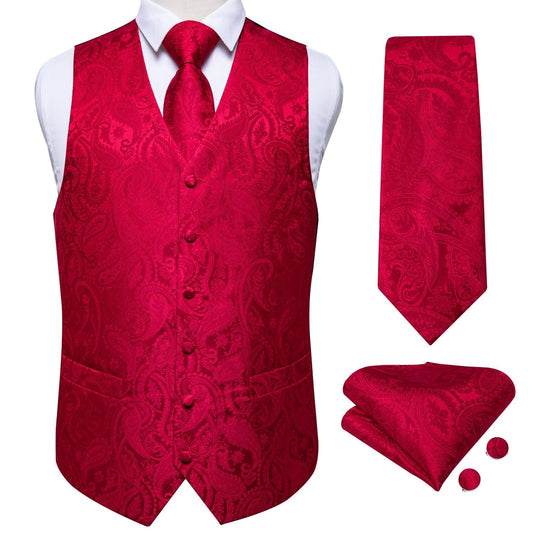 Red Paisley Vest Set - Masculine Clothes