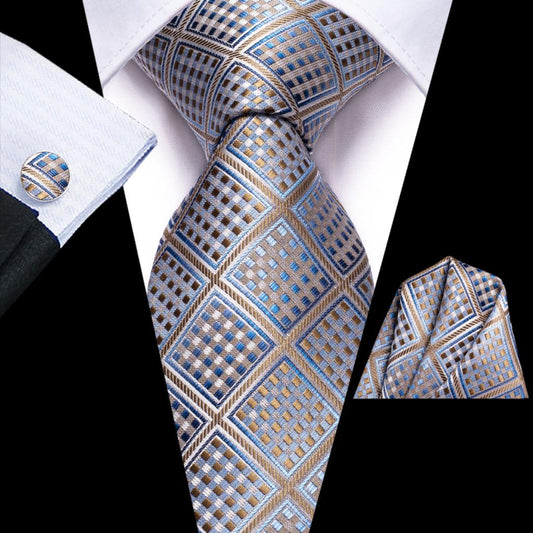Diamond Shape Tie, Pocket Square and Cufflinks - Masculine Clothes