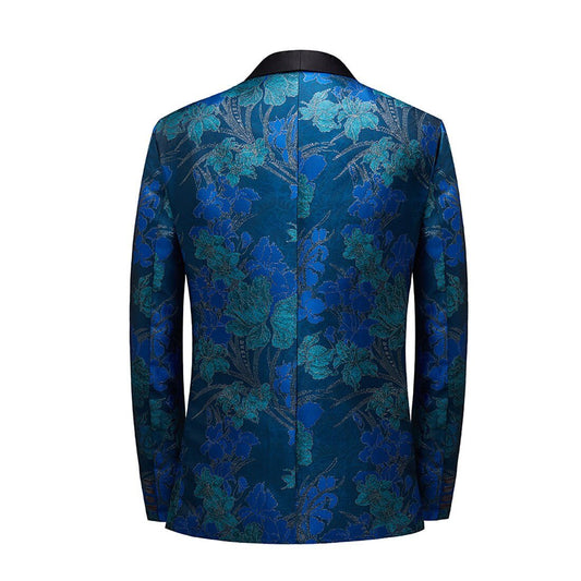 Green Floral In Blue Tuxedo Jacket - Masculine Clothes