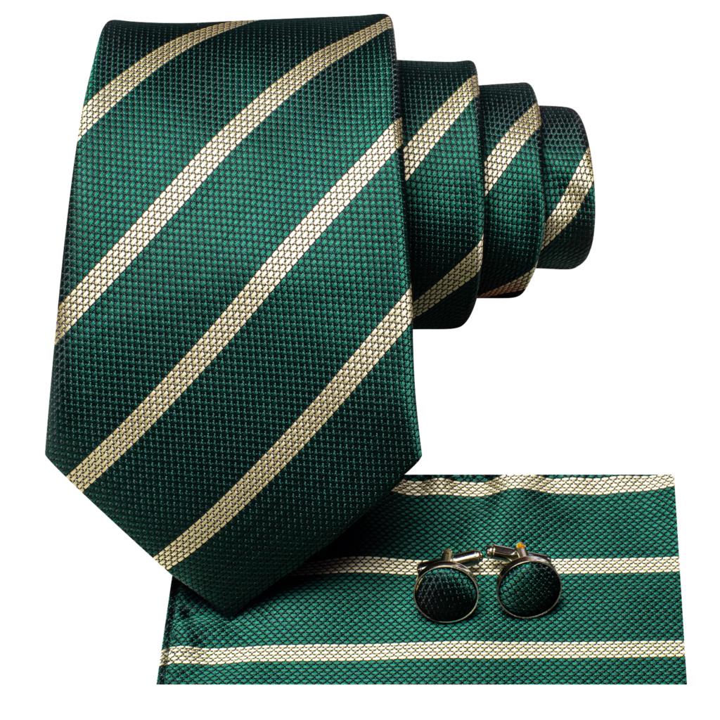 Mocha Stripes In Green Tie Set - Masculine Clothes