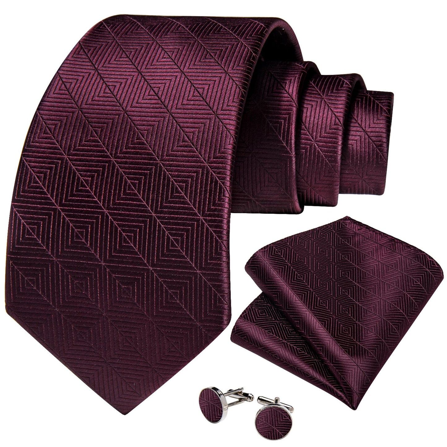 Wine Red Square Silk Tie Set - Masculine Clothes