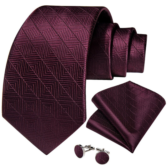 Wine Red Square Silk Tie Set - Masculine Clothes