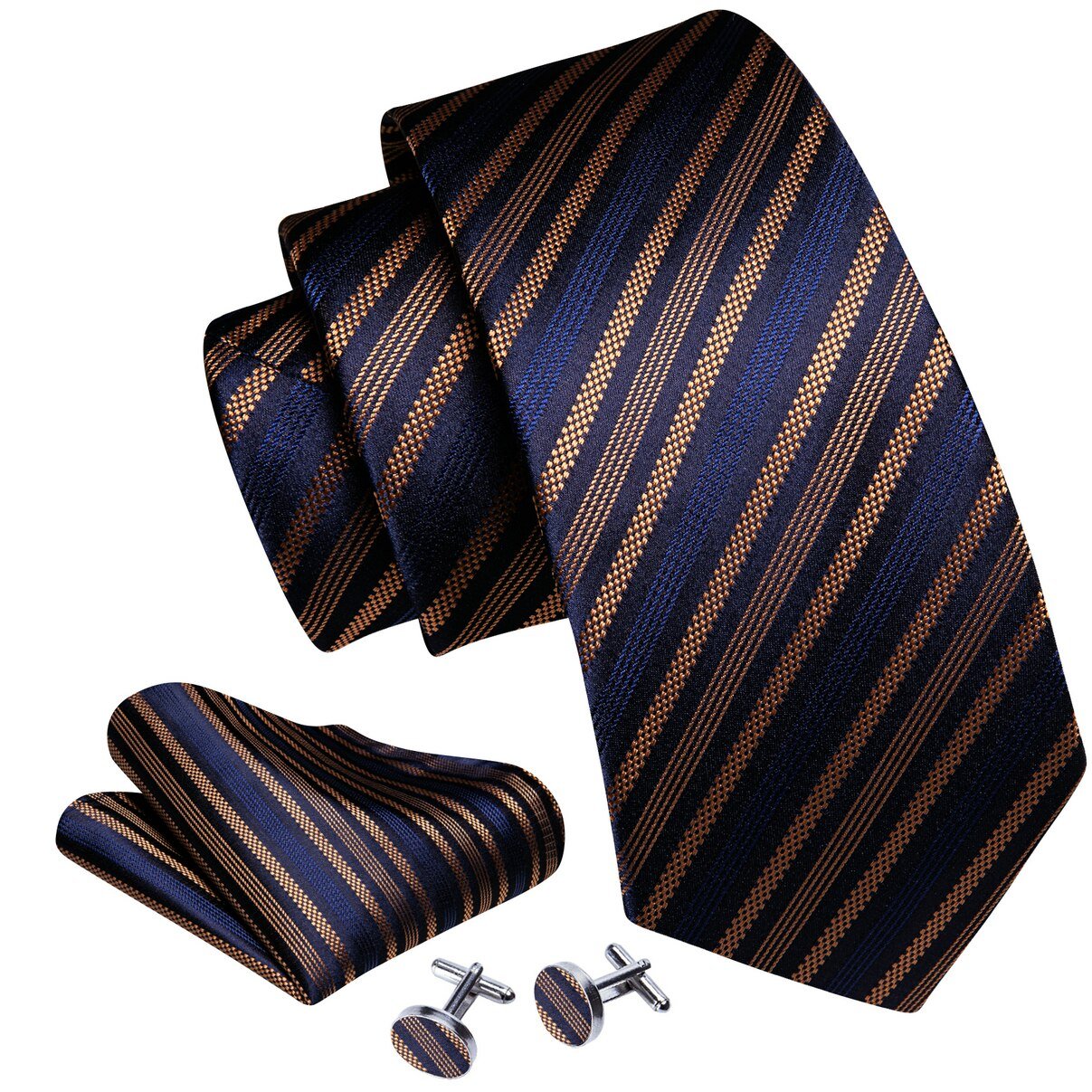 Blue and Brown Lines Silk Tie Set - Masculine Clothes