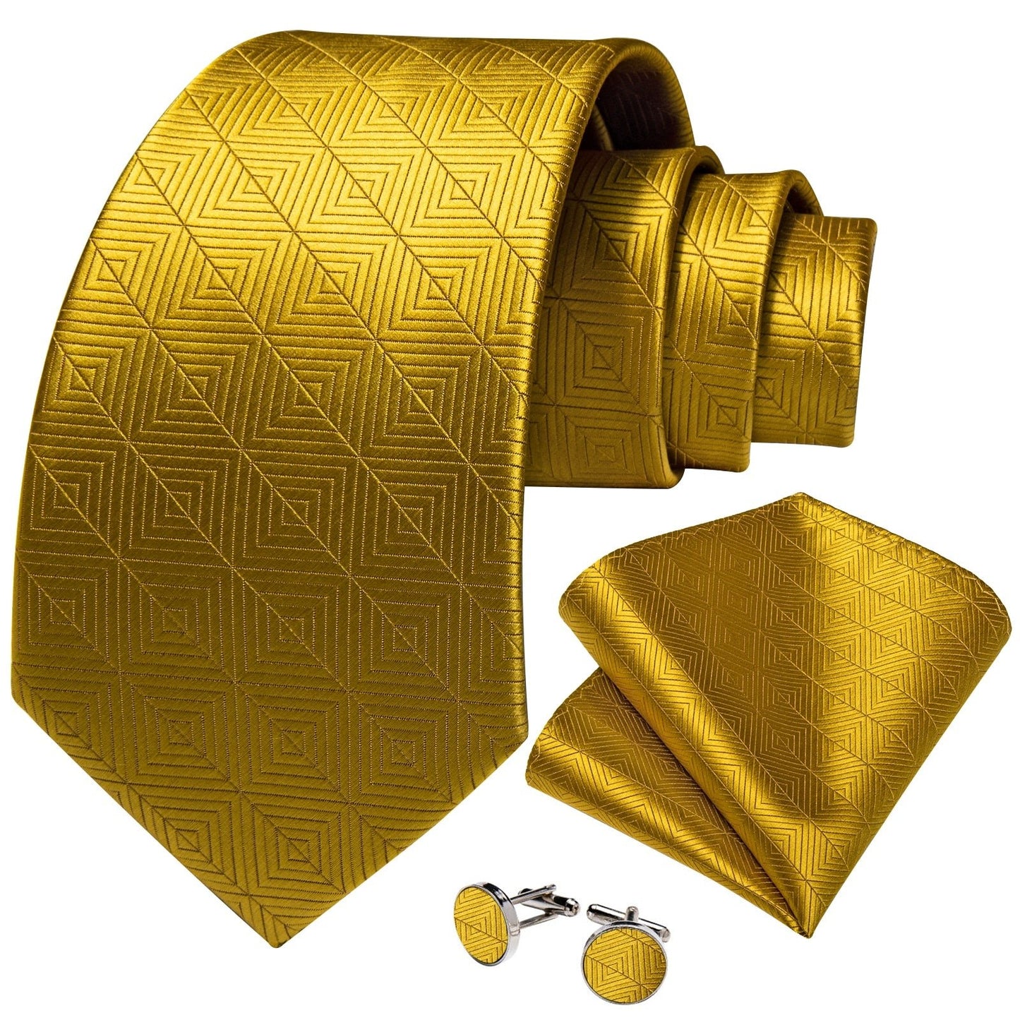 Shiny Golden Yellow Square Tie Set - Masculine Clothes