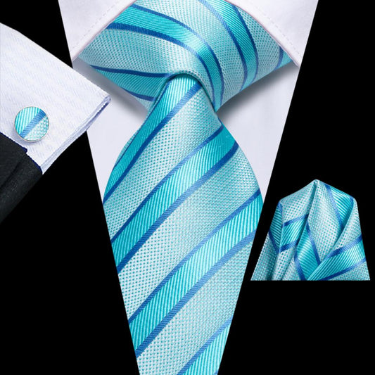 Baby Blue Striped Silk Tie Set - Masculine Clothes