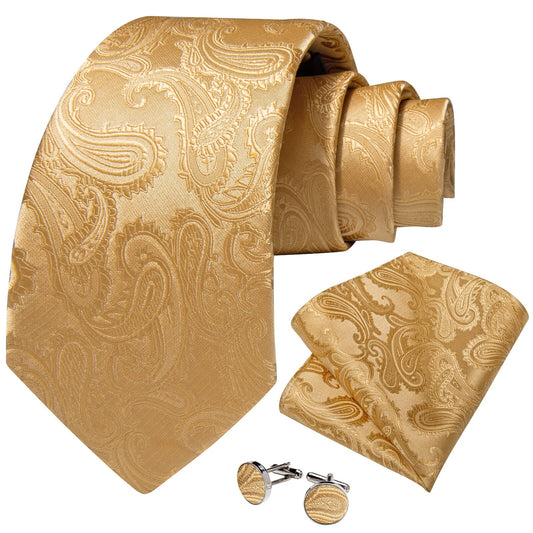 Golden Yellow Floral Silk Tie Set - Masculine Clothes