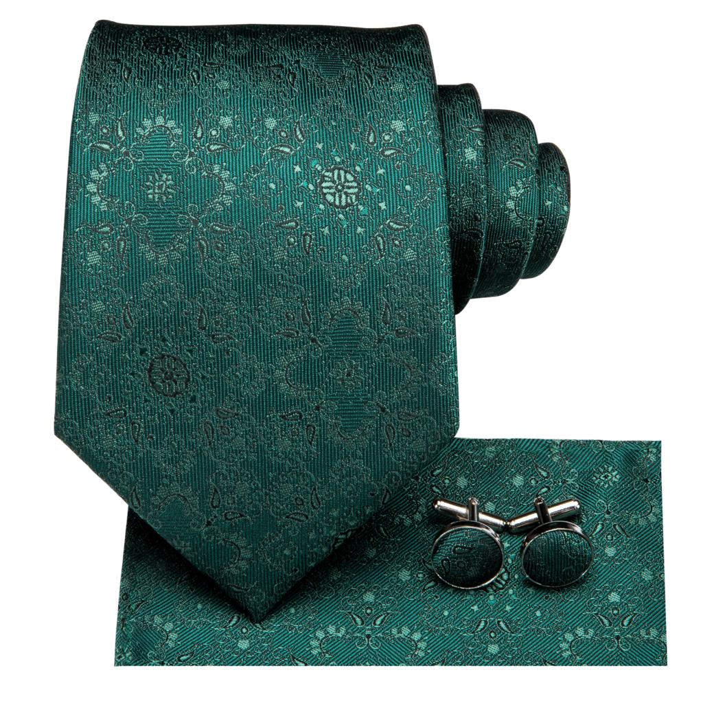 Green Flowers Silk Tie Set - Masculine Clothes