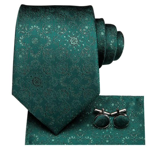 Green Flowers Silk Tie Set - Masculine Clothes