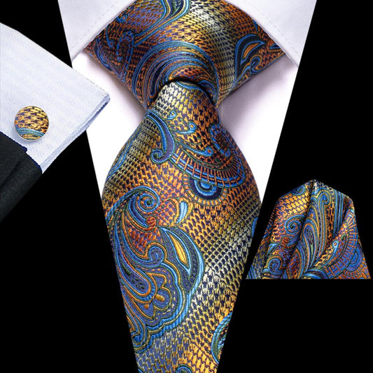 Sunset Silk Tie, Pocket Square and Cufflinks - Masculine Clothes