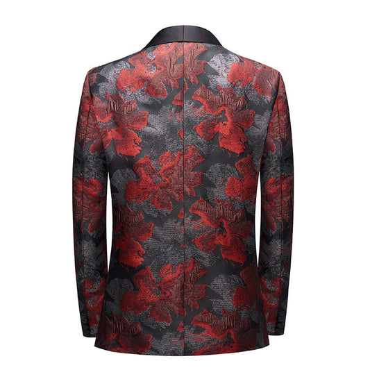 Rusty Red Floral Tuxedo Jacket - Masculine Clothes