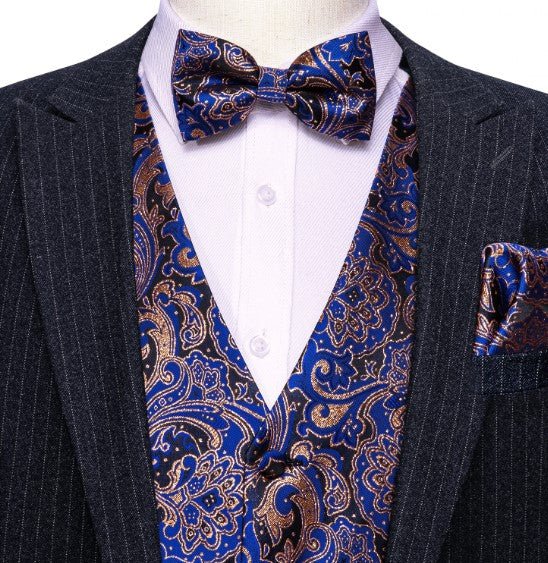 Blue and Gold Floral Vest Set - Masculine Clothes