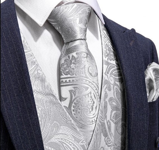 White Paisley Vest Set - Masculine Clothes