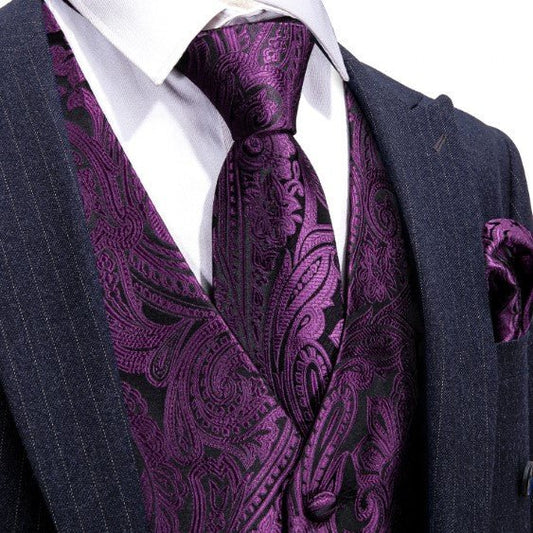Purple Silk Vest Set - Masculine Clothes