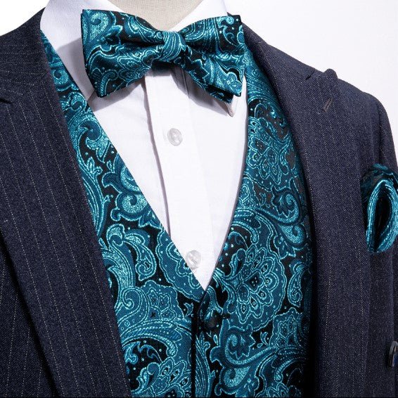 Teal Paisley Vest Set - Masculine Clothes