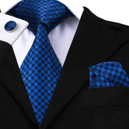 Blue Squares XL Tie Set - Masculine Clothes