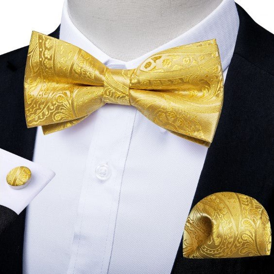 Yellow Paisley Bow Tie - Masculine Clothes