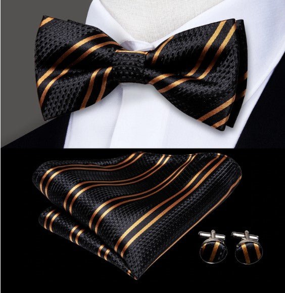 Gold and Black Striped Bow Tie - Masculine Clothes