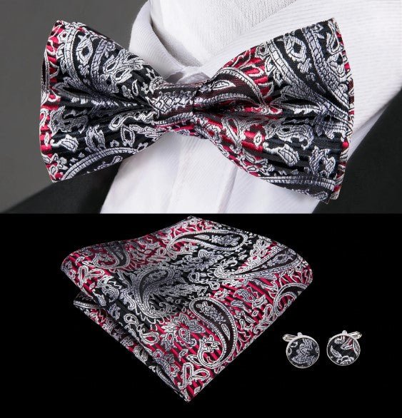 Black and Red Paisley Bow Tie - Masculine Clothes