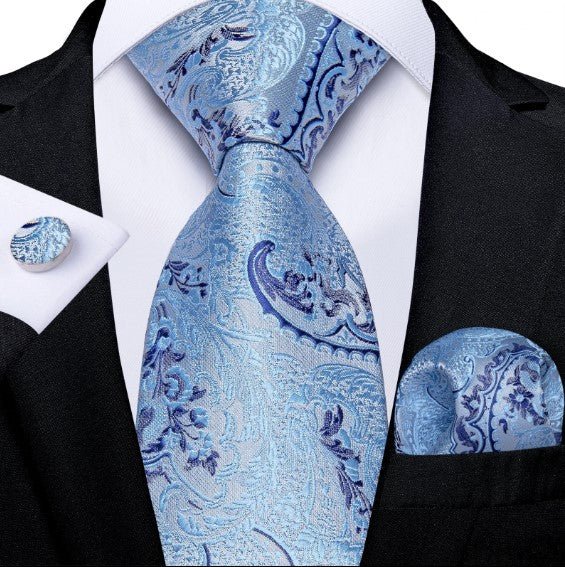 Sky Blue Paisley Tie Set - Masculine Clothes