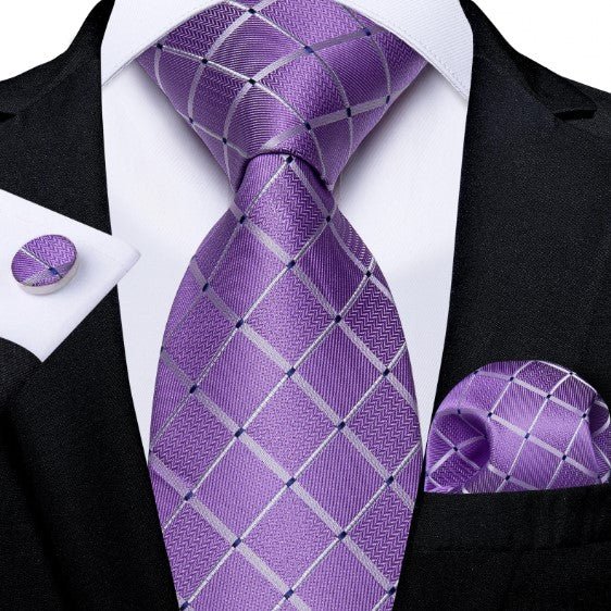 Purple Squares Tie Set - Masculine Clothes