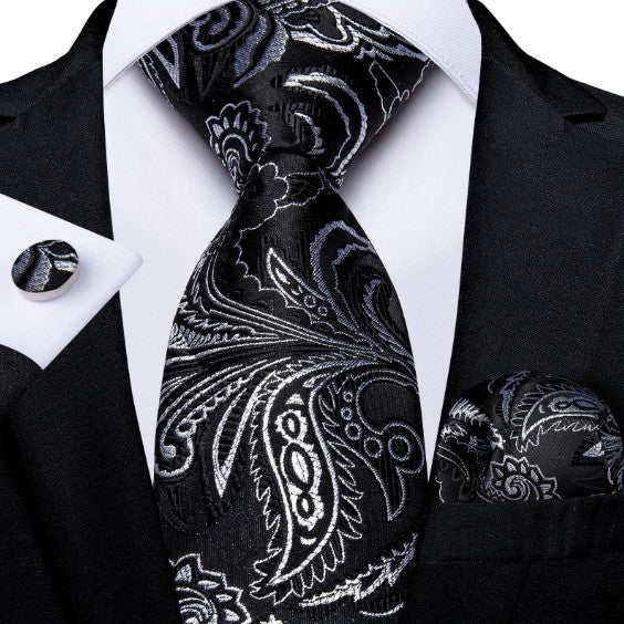 White Plants Paisley Tie Set - Masculine Clothes