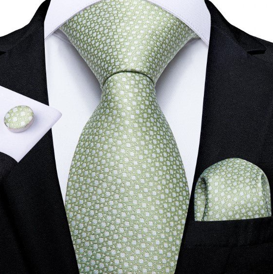 Classy Light Green Dots Tie Set - Masculine Clothes