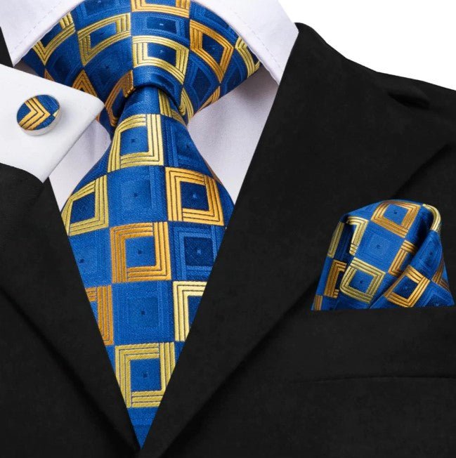Gold Windows Tie Set in Blue - Masculine Clothes