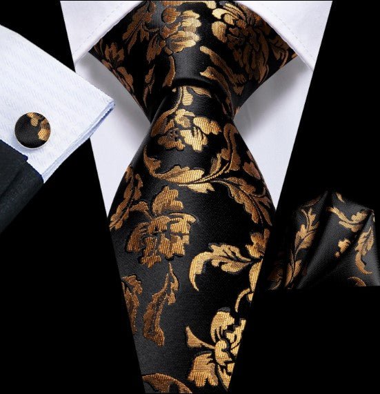 Gold Floral Tie Set - Masculine Clothes