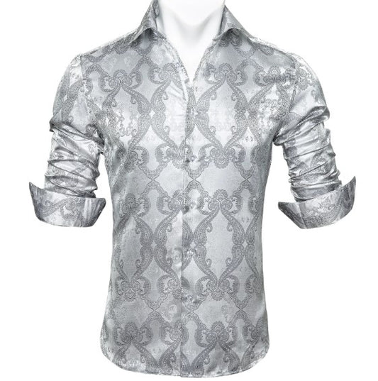 Silver Gray Paisley Shirt - Masculine Clothes