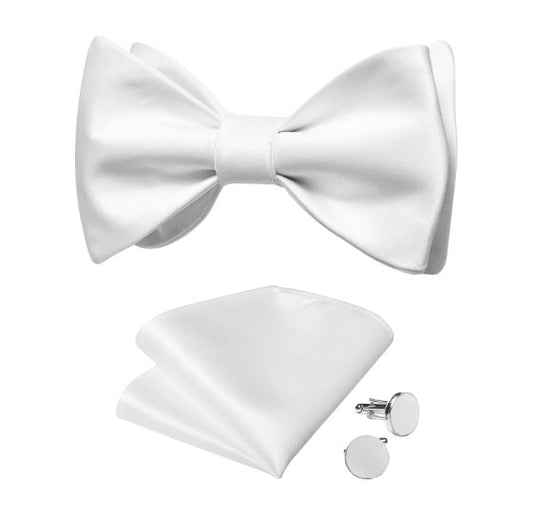 White Silk Bow Tie Set - Masculine Clothes
