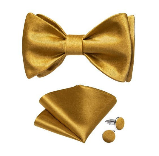 Gold Silk Bow Tie Set - Masculine Clothes