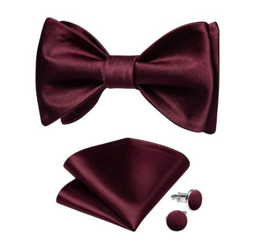 Red Wine Silk Bow Tie Set - Masculine Clothes