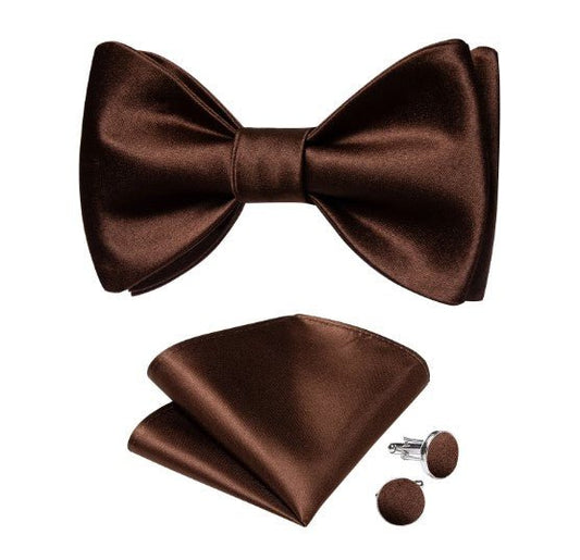 Brown Silk Bow Tie Set - Masculine Clothes