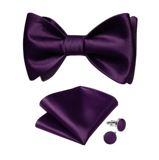 Purple Silk Bow Tie Set - Masculine Clothes