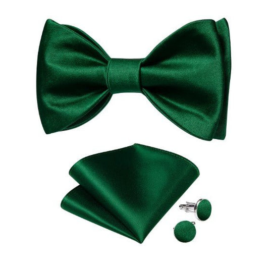 Green Silk Bow Tie Set - Masculine Clothes