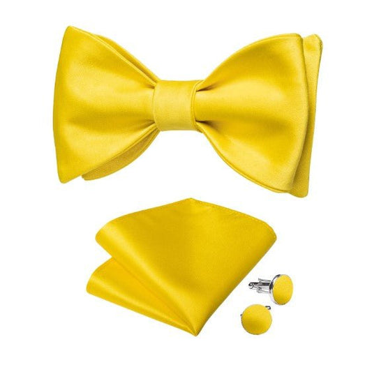 Yellow Silk Bow Tie Set - Masculine Clothes